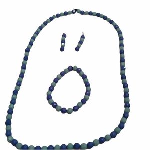 Handmade blue necklace bracelet and earring set